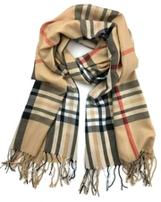 Luxurious Classic Plaid Pattern Pashmina Scarf Camel