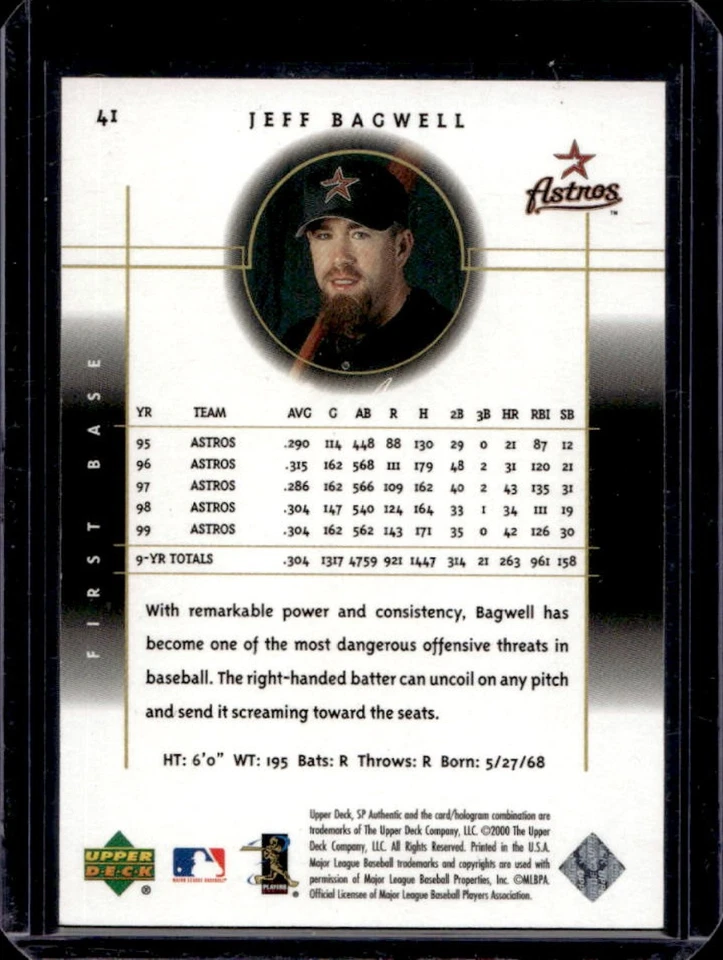 2000 SP Authentic Jeff Bagwell Limited #59/100 Astros - Image 2 of 2