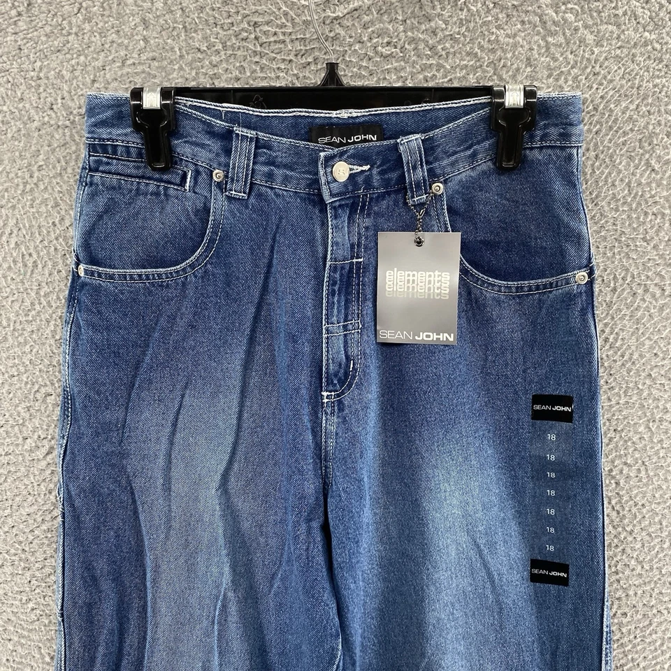 Pantalones de mezclilla sueltos vintage Sean John para niños jóvenes 18 (29x29) azul carpintero Y2K 00s Foto 2 de 4