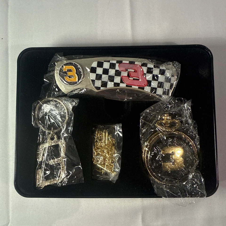 Faca de corrida Dale Earnhardt Sr #3, relógio de bolso, conjunto de chaveiro lata - NOVO - Imagem 2 de 4