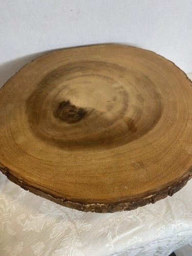 Sliced Wood Cake Stand With Bark Edge- Approx 13” Diameter And 5” Tall - Used - Picture 4 of 5