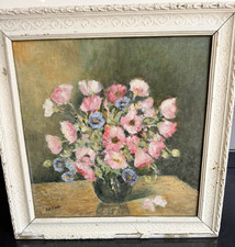 Lovely Vintage Oil on Board Painting of Poppies Madge Heane Shabby Chic Framed