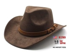 Unisex Western Suede Cowboy Cowgirl Hat Classic Wide Brim Fedora Medium Brown