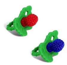 Razberry Silicone Teether 2 Pack Red Blue Berrybumps Teething Relief Toy