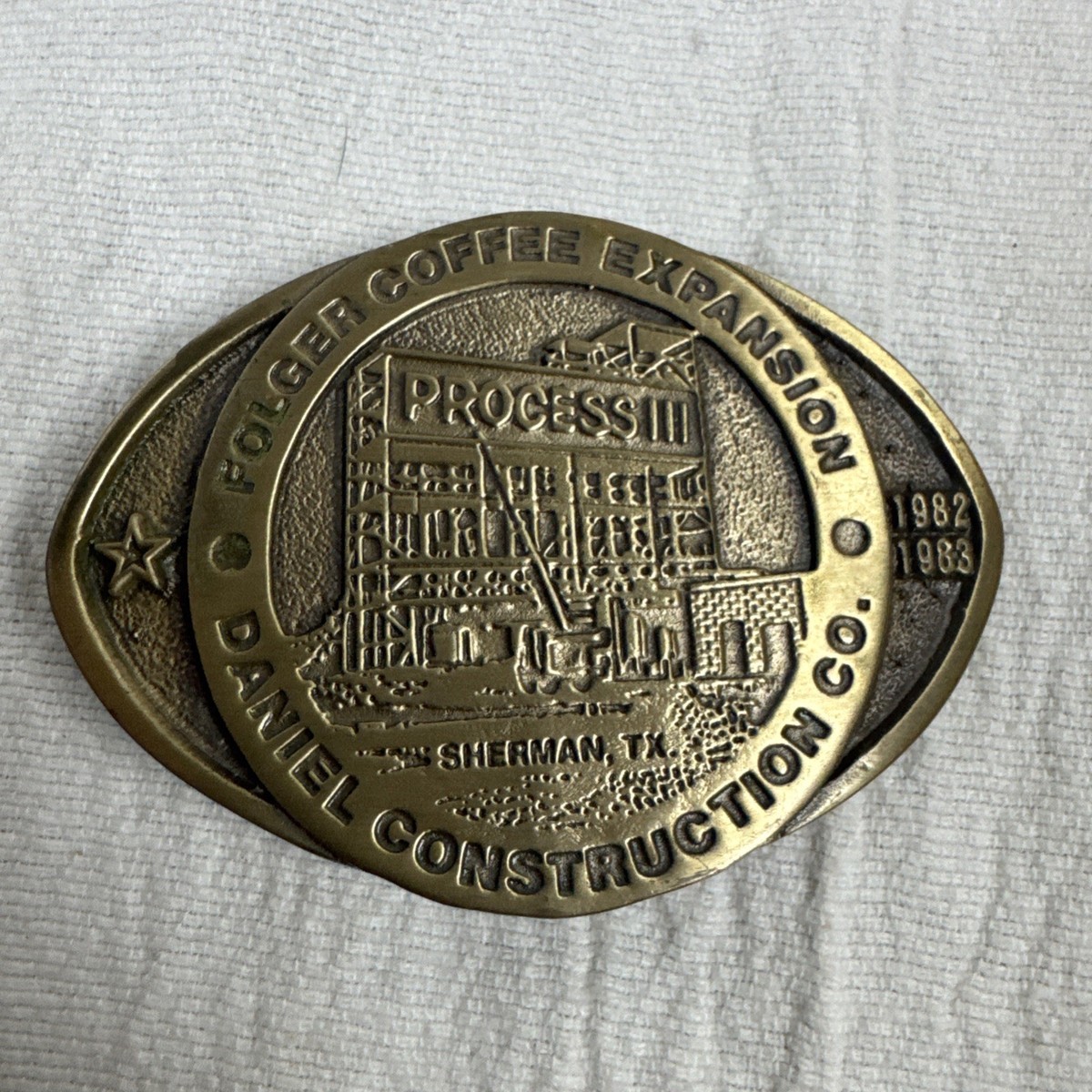 Vintage Daniel Construction Brass Buckle-Folger Coffee Exp-1982-1983 Made in USA