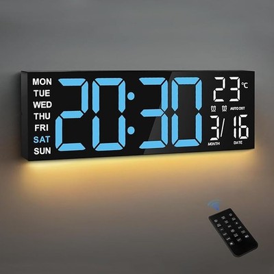 16'' RGB Digitale Wanduhr Großes Display Temp Datum Auto-DST Fernbedienung Dimmer