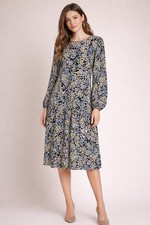 H&M Womens Drop Waist Shift Dress Size XL Multicolor Floral Long Sleeve Pullover