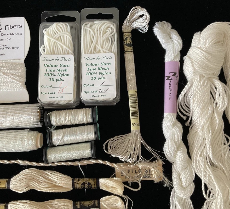 Needlepoint Embroidery Threads Lot of 16 A Variety of Whites Metallics Wool New - Image 3 of 4
