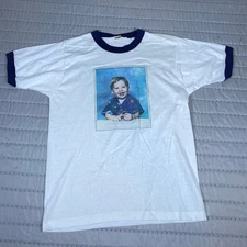 Vintage 80s Screen Stars Ringer T Shirt Single Stitch USA L Weird Photo Graphic