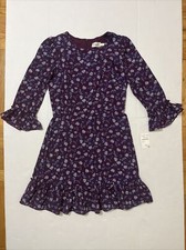 Eliza J Purple Floral Print Dress Sz 10 NWT Flared  Bell Sleeves Aubergine $138