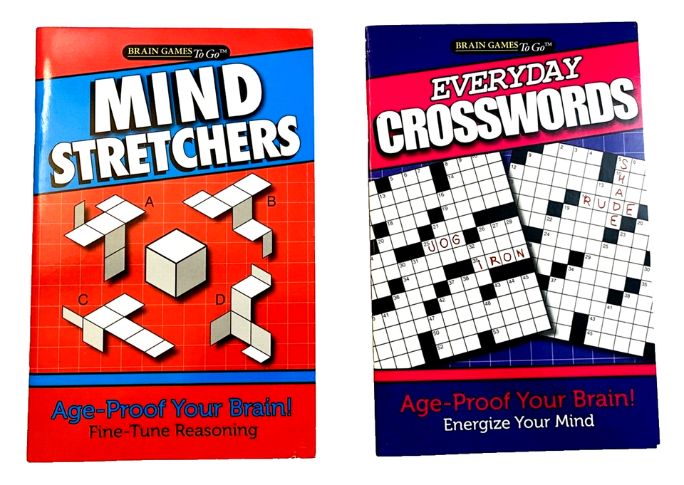 Brain Games To Go Books Booklets Crossword Puzzles Word Games Lot of 4