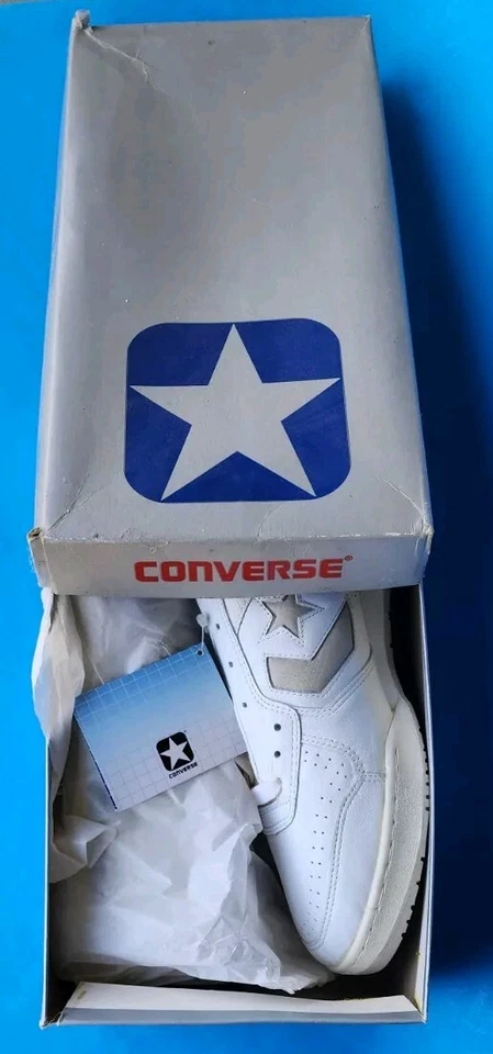 RARO Vintage Años 80 Converse Low Top Baloncesto Oxford Blanco Gris Con CAJA Talla 15 Foto 2 de 4