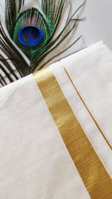 Kerala Kasavu Mund / Onam Special Handloom Double Mundu / Herren Dhoti - Bild 1 von 4