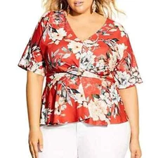 NWT CITY CHIC Floral Twist Front Plus Size Women's Blouse XL (Size 22)