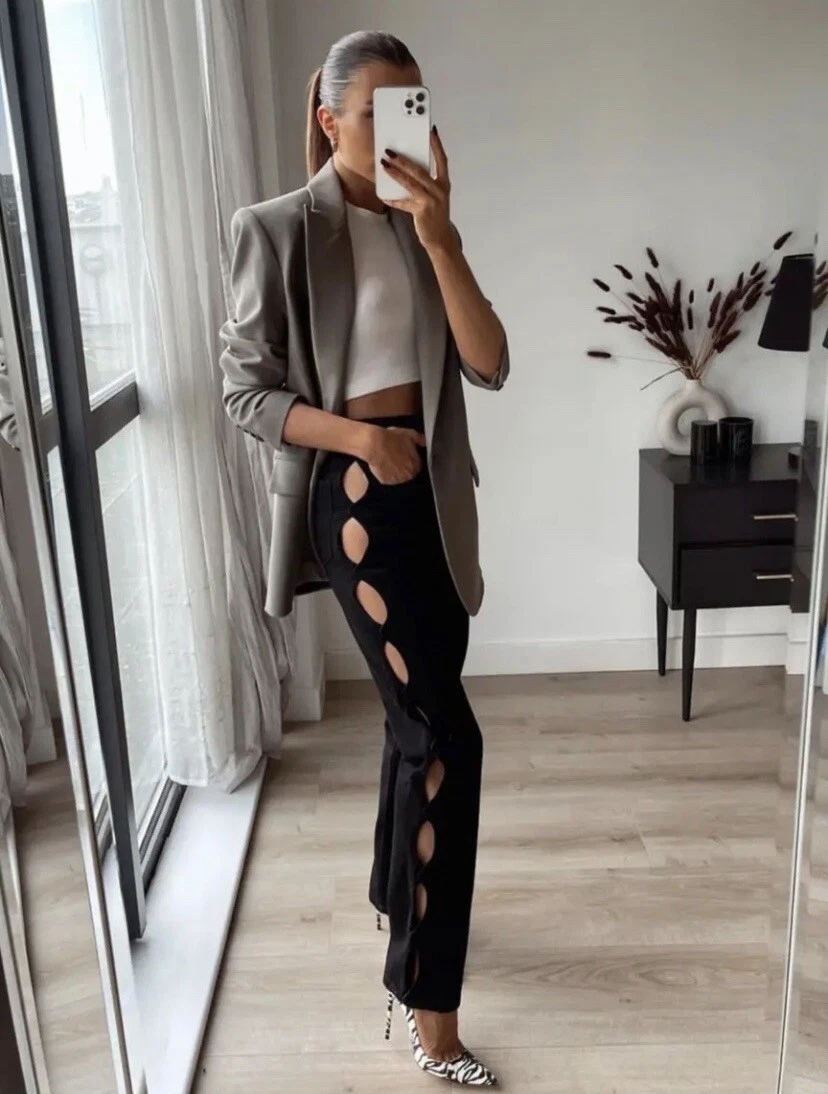 NEW Zara Straight Fit Cut Out High Waist Black Jeans 6929 002 Size 0 2 6 eBay