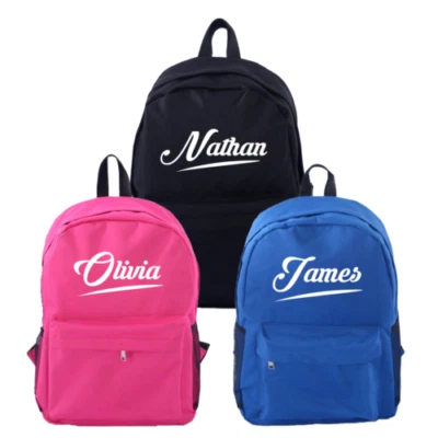 Personalised School Backpack Bag Kids Any Name Text Boys Girls Rucksack PE Kit