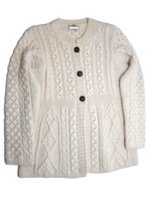 Carraig Donn 100 Merino Wool Cream Long Cable Knit Fisherman's Cardigan M