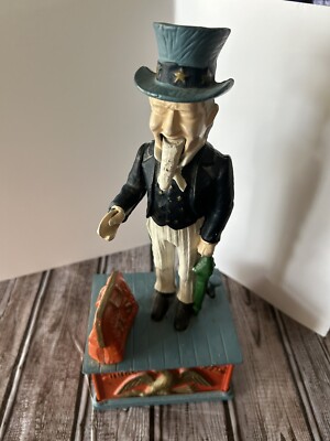 VINTAGE CAST IRON UNCLE SAM COIN BANK Please Read