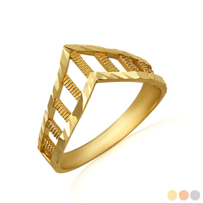 Gold Diamantschliff gestreifter Chevron Ring (erhältlich in Gelb-/Rosé-/Weißgold)