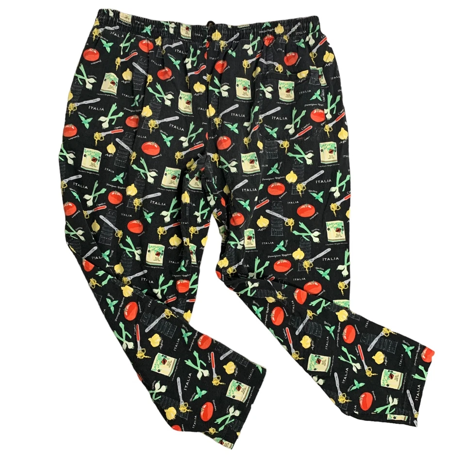 Vintage Chef Works Pullon Pants 3XL Black Vegetables Elastic Drawstring Pockets - Image 3 of 4