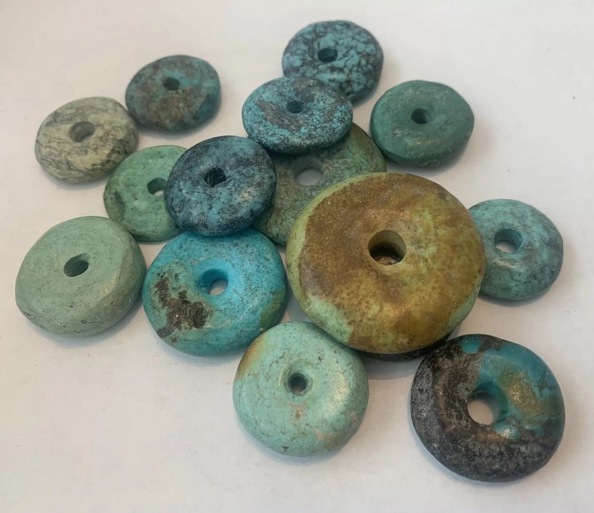 ＊Tibet turquoise disk type 15 Antique Natural Turquoise Tibet Bi Discs Collectible Beads Rare