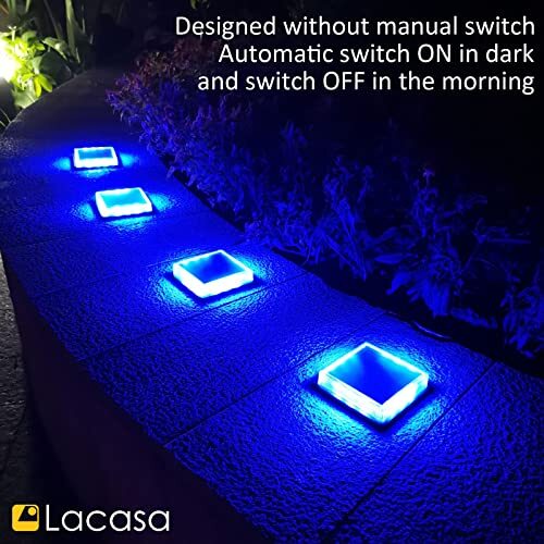 Blue Solar Deck Lights 4 Pack, Dusk to Dawn Large Battery Step Lights