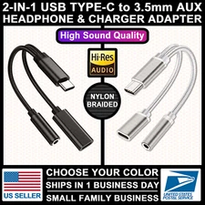2-in-1 USB Type-C 3.5mm AUX Audio Headphone Jack Adapter Charger Charging Cable