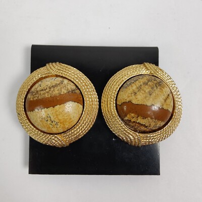 Vintage Gold Plated Rhinestone Clip On Earrings SIGNED Ciner