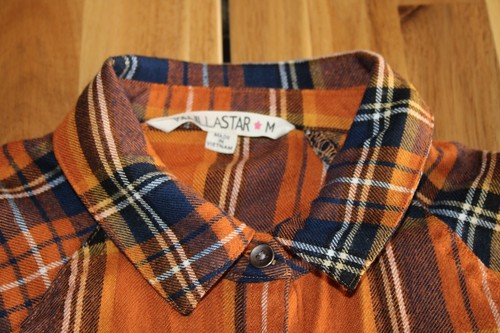 Camisa para mujer Vanilla Star a cuadros con botones naranja azul marino blanco - talla mediana - Imagen 2 de 7