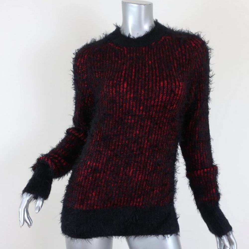 Maglione grunge Saint Laurent nero rosso maglia fuzzy taglia small pullover girocollo