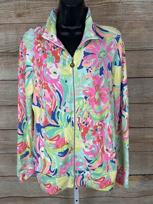 Lilly Pulitzer Reagan Zip Up Stretch Jacket Womens Sz Medium Casa Banana Floral