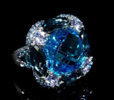 Lab-Created 28.00ct Blue Sapphire,Tanzanite  Blue Topaz 935 Silver Women's Ring