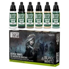 Green Stuff World Black & White Acrylic Model Paint Set - 6 Paints