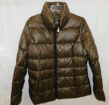Lauren Ralph Lauren Hounds Tooth Plaid Brown Puffer Down Jacket Ladies Large