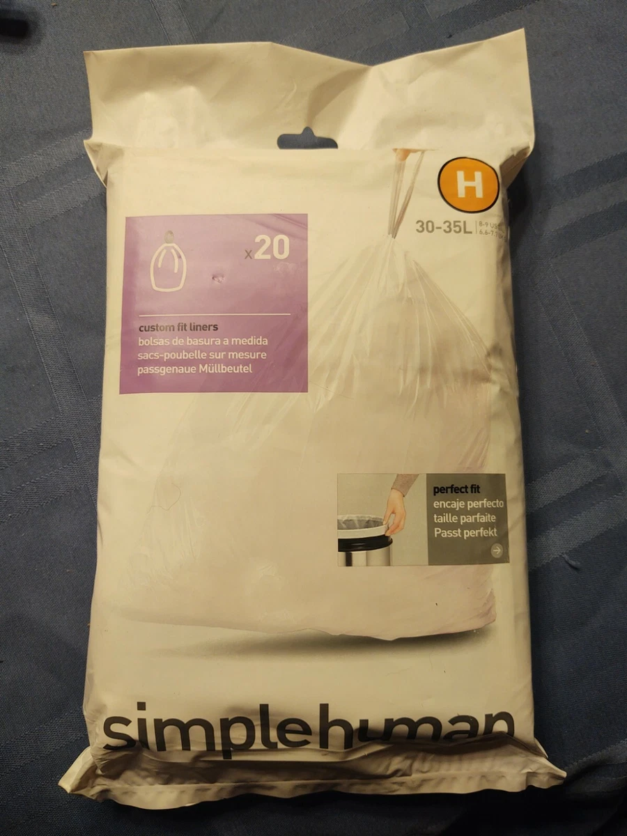 Simplehuman H Custom Trash Bags 30- 35 Liter / 8-9 Gallon, White, 20 count  - New