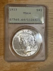 1923 PCGS MS 64 Silver Peace Dollar in Late Rattler Style Holder, USA Silver $1