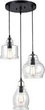 CLAXY Ecopower Vintage Linear Island Glass Chandelier Pendant Lighting 3-Light