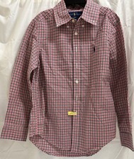 Ralph Lauren Shirt Boys Size 8 Button Down Gingham Check Red/White/Blue Polo