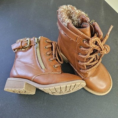 Wonder Nation Brown Ankle Boots Girl's Size 7 Zipper Buckle Laces Lightly Used