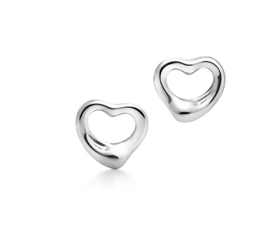Tiffany & Co Elsa Peretti Open Heart Stud Earrings Sterling Silver 11mm