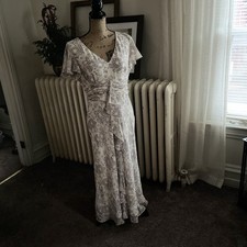 Adrianna Papell Short Sleeve Delicate Floral Maxi Dress Size 10 Women's