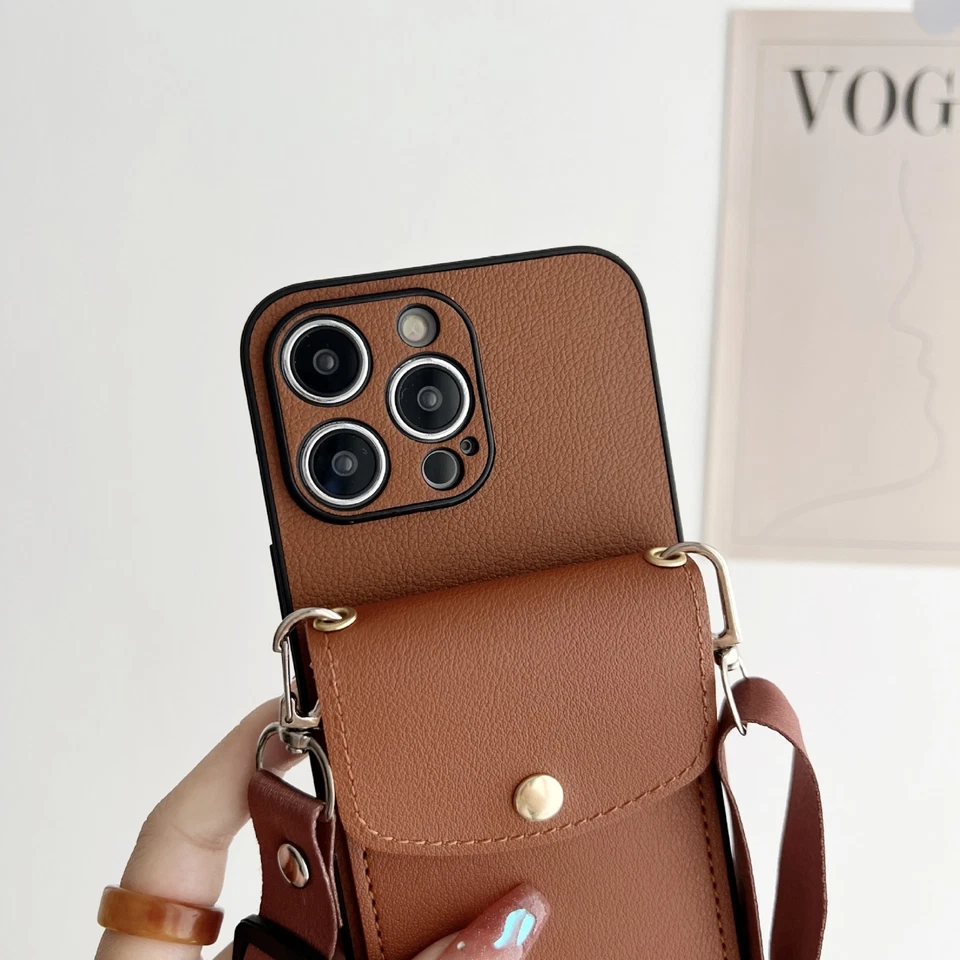 Crossbody shoulder belt back flip wallet leather case kickstand card holder - Image 2 of 4