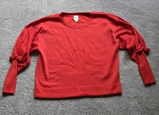 Maeve Women's Red Puff Bow Sleeve Oversized Shirt, Size Small Casual Holiday