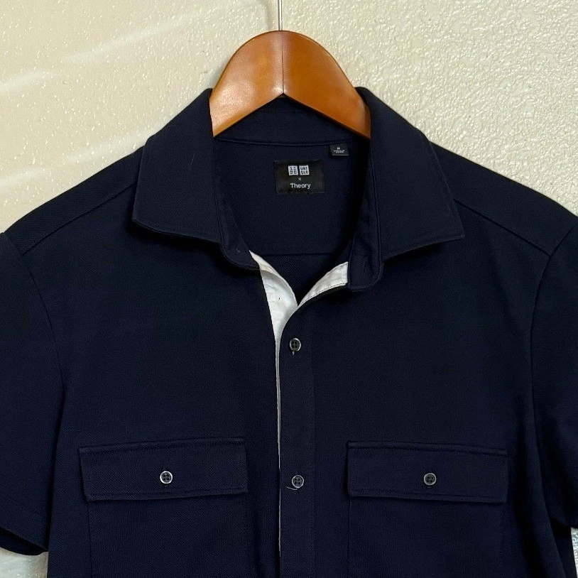 Uniqlo x Theory Button Up Shirt Men Med Navy Blue Preppy Office Work Minimalist - Image 2 of 4