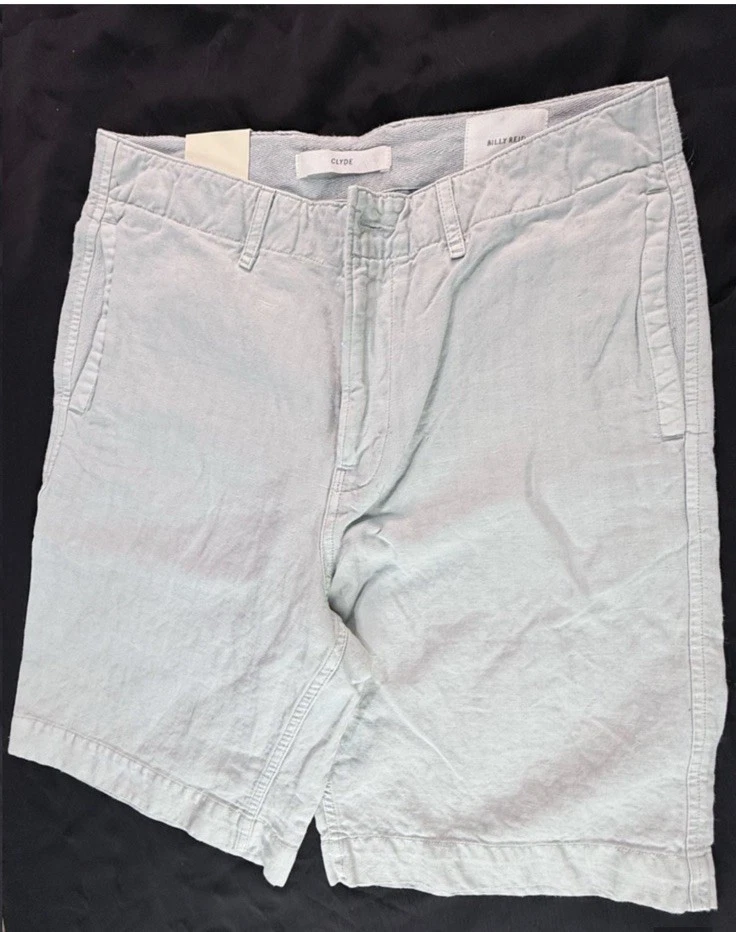 Billy Reid Clyde Chino Shorts Light Blue Pima Cotton Linen Lightweight Pockets