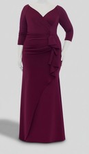 Xscape Dresses Women's Purple V Neck Ruffled Scuba Gown Plus Size 22W