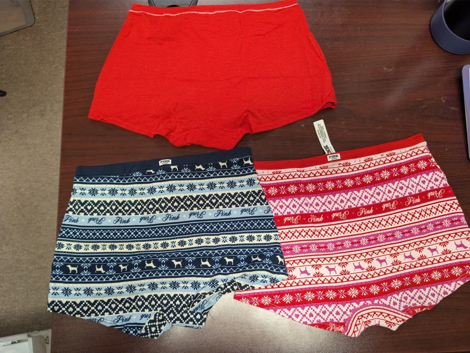 Victoria's Secret Panty Lote De 3 Dormitorio Boyshort Pan De Jengibre Vermillion Azul M Nuevo Con Etiquetas Foto 2 de 4