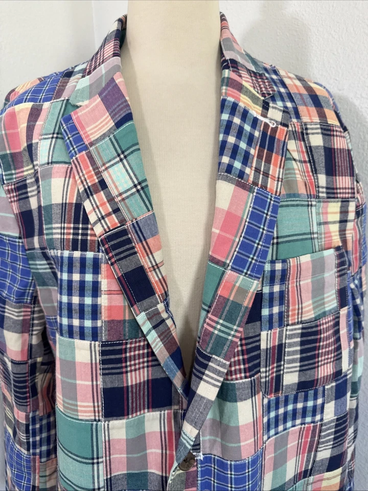 Blazer Club Room Para Hombres L Retazos Madras Cuadros Calce Regular Preppy Chaqueta Clásica Foto 3 de 4
