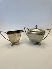 Antique Art Deco Silver Plate Sugar and Creamer Pairpoint 0315 Tarnished c1910