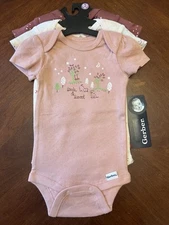 Gerber Baby Girl Infant Bodysuits Short-sleeve, 3-Pack Size 0-3M NWT 100% Cotton
